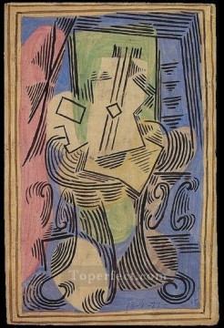 Pablo Picasso Painting - Bodegón con guitarra sobre mesa pedestal 1922 Pablo Picasso